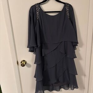 High neck Gray-blue embellished cocktail dress